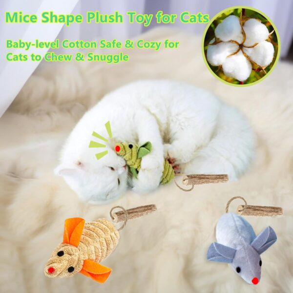 9Pcs Cat Toys, 3X Squeak Mice Catnip Toys for Indoor Cat + 6X Silvervine Chew Stick Dental Chirping Mouse Plush Kitten Stuffed Toy Cleaning Teeth Matatabi Bite Interactive Cat Gifts Kitty Toy - Image 4