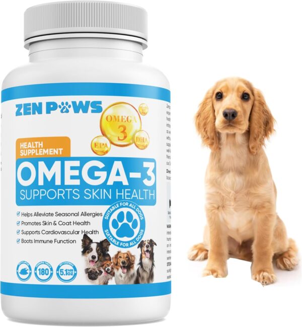 Omega 3 Fish Oil for Dogs - 180 Count Tablet Treats – Helps Shedding, Skin Allergy, Itch and Dry Skin Relief, Hot Spots - Joint Health - Skin and Coat Supplement - Salmon Oil - Duck Flavor