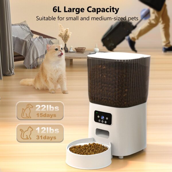 Automatic Cat Feeder with Camera, 1080P Live Video with Night Vision, 6L/25 Cups Timed Cat Food Dispenser for Remote Feeding, 2-Way Audio, Smart Pet Feeder for Cats and Dogs with App Control - Image 6