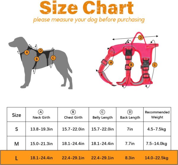 Escape Proof Dog Harness Large Sized Six Point Adjustable, Soft Padded Full Body No Pull Dog Harness and Leash Set, Reflective Dog Vest Harness with Handle, Dog Harness for Large Size Dog(Pink, L) - Image 2