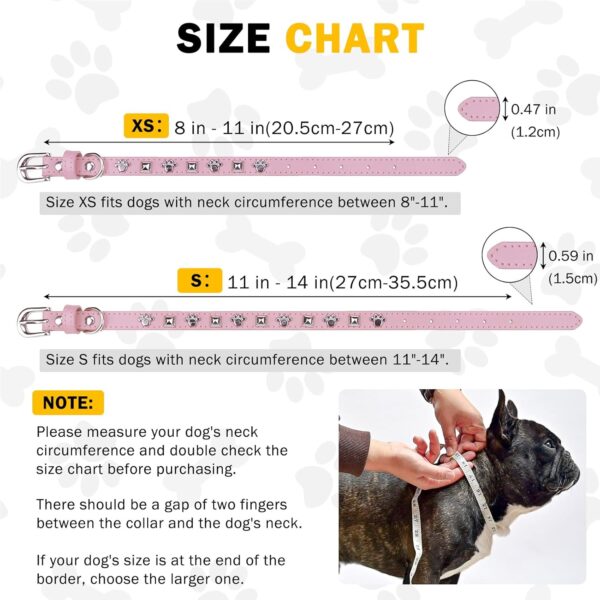 SCENEREAL Leather Dog Collars for Small Medium Dogs with Rivet, Adjustable Studded Cute Dog Collar for Pet Boy Girl Kitten Cats, Bling Spiked Puppy Collars, Pink XS - Image 6