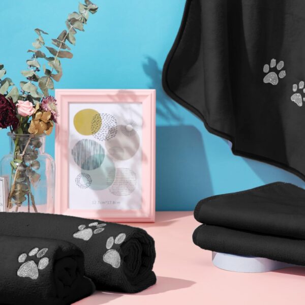 4 Pack Dog Towels for Drying Dogs Microfiber Dog Towel Soft Absorbent Pet Bath Towel Dog Drying Grooming Towel with Embroidered Paw for Pet Dog Cat Bathing Grooming (Black,35 x 20 Inch) - Image 6