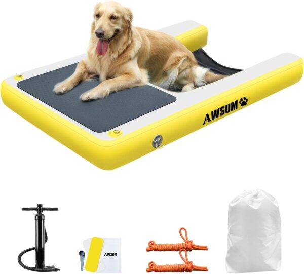 Inflatable Dog Water Ramp Pool Float Floating Ladder Steps for Dogs Safe and Easy Access to Water for Dogs Boat Ramp for Pool, Lake, Boat, Dock, with Non-Slip Pad & High Visibility