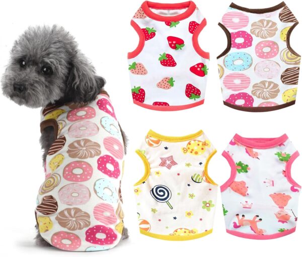 4 Pack Dog Shirt for Puppy Small Dogs Cat T Shirts Cartoon Print Cotton Sleeveless Vest Chihuahua Yorkie Clothes Shih Tzu Dog Outfit Doggy Kitten,S