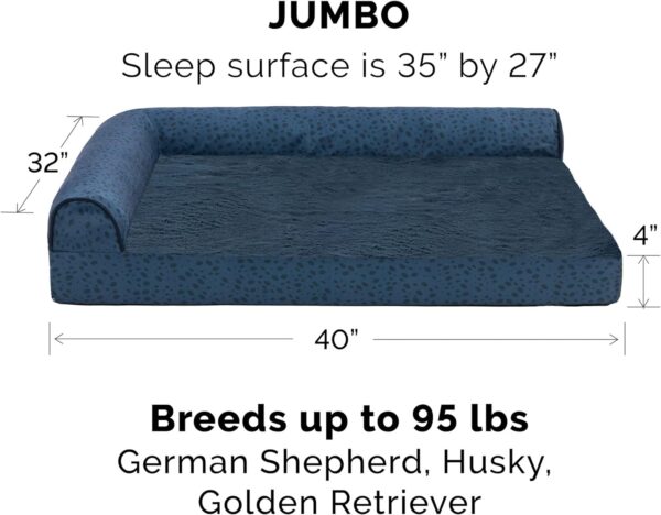 Furhaven Cooling Gel Dog Bed for Large Dogs w/ Removable Bolsters & Washable Cover, For Dogs Up to 95 lbs - Plush & Almond Print L Shaped Chaise - Blue Almonds, Jumbo/XL - Image 2