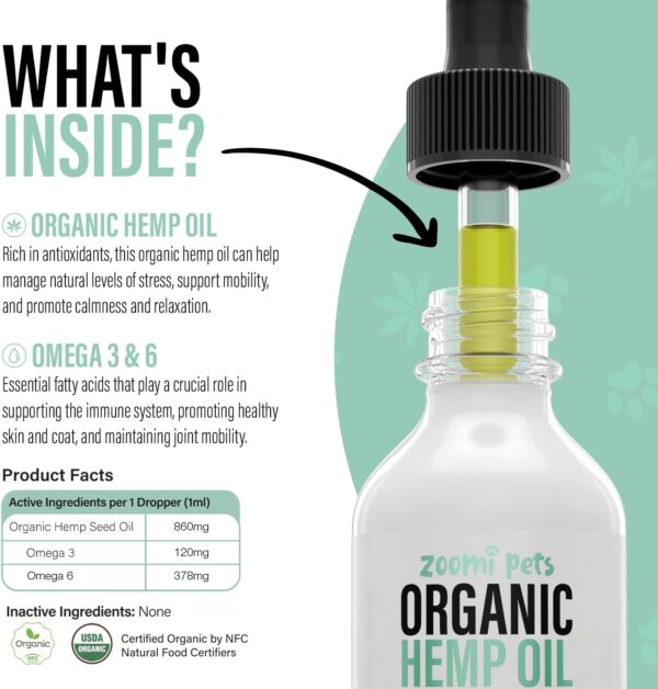 Calming Organic Hemp Oil for Dogs and Cats - Hemp Oil Drops with Omega Fatty Acids - Hip and Joint Support, Skin and Coat Health and Allergy Relief - Helps with Anxiety, Stress and Pain - Image 2