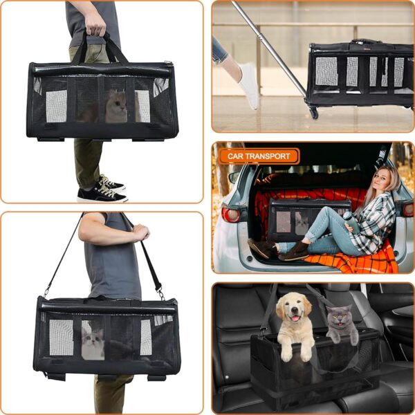 Cat Carrier,Amai Keto Cat Carrier Soft Side with Wheels for Dog & 2 Cats,Foldable Pet Travel Carrier for Medium Cats Under 25,Large,Black,24.4 x 16.5 x 15 inches - Image 3