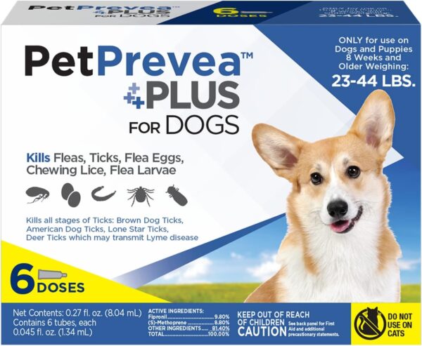 Plus for Dogs | Kills Fleas, Ticks, Flea Eggs, Chewing Lice, Flea Larvae | Convenient & Easy to Apply | Fast-Acting & Long-Lasting | for Dogs 23 to 44 lbs - 6 Doses