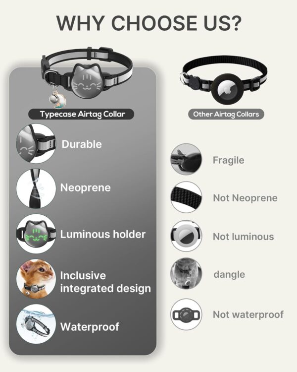 Cat Collar with Airtag Holder, Breakaway Cat Airtag Collar with Reflective Strap, Lightweight Kitten Collar for Apple Air tag, Hidden GPS Tracker Holder for Boy Girl Cats, Kittens, Puppies (9-13") - Image 5