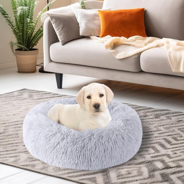 Calming Dog Bed, Pet Beds for Small Dogs, Cat Beds for Indoor Cats, Fluffy Faux Fur Plush Small Dog Bed, Washable Puppy Bed with Anti-Slip Bottom, Dog Bed Medium Size Dog Light Gray, 17 Inch - Image 6