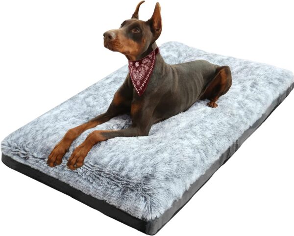 XL Dog Bed Deluxe Cozy Plush Fixable Dog Kennel Beds for Crates Washable Dog Bed, 42 x 28 x 3 Inches, Grey