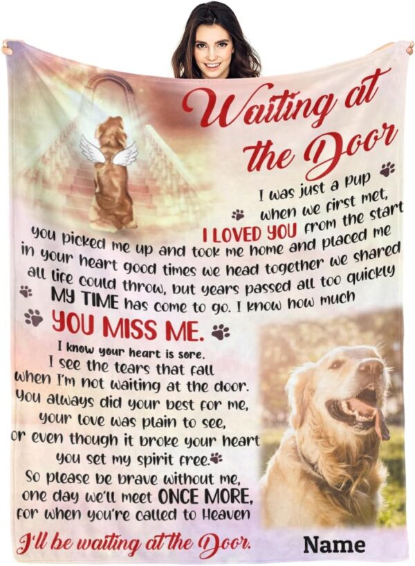 Custom Dog Memorial Blanket, Made in USA, Personalized Pet Loss Sympathy Blanket with Picture Words for Dog Cat, Pet Memorial Gifts