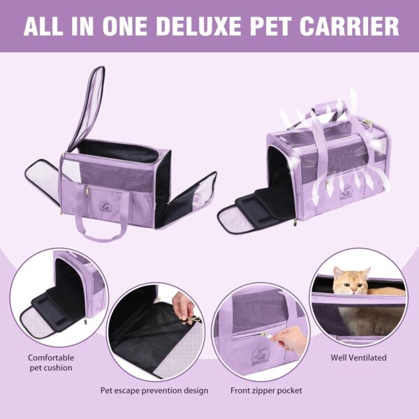 Luxury Pet Carrier for Dogs, Cats, Puppies - Airline TSA Approved, Durable Anti-Scratch Fabric, Soft-Sided, Consistent Airflow, Foldable Design, Cushion Pad, Travel (Lilac, Medium) - Image 5