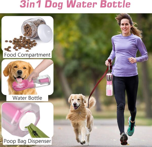 Dog Water Bottle 3-in-1 - Leak Proof Portable Puppy Water Dispenser with Drinking Feeder， Food Container， and Poop Bag Space - Perfect for Outdoor Walking， Hiking， and Travel with Your pet. - Image 3