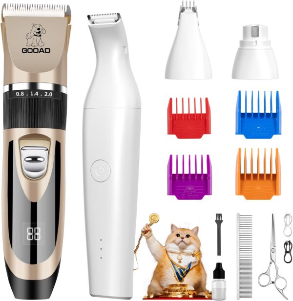 Cat Clippers for Matted Hair,Professional Cat Grooming Kit,Quie Cat Paw Trimmer Nail Grinder,Cat Hair Trimmer for Grooming,Pet Shaver Cat Grooming Kit for Cats Small Dogs(Gold+White)