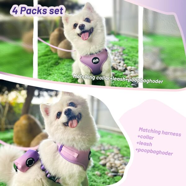 Dog Harness Collar Leash Combo,No Pull Adjustable Vest Cute for Small Puppy Medium Girl/Boy Pets with Poop Bag Holder(XSmall,Purple) - Image 7