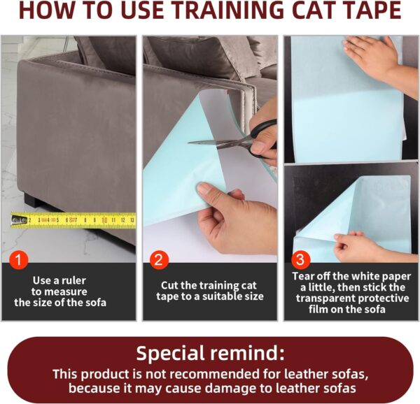 Cat Scratch Deterrent Tape – Double Sided Anti Scratching Sticky Tape Cat Furniture Protector – Cat Training Tape - Corner Couch Protector for Cats - Cat Scratch Furniture Protector - Cat Scratch - Image 4