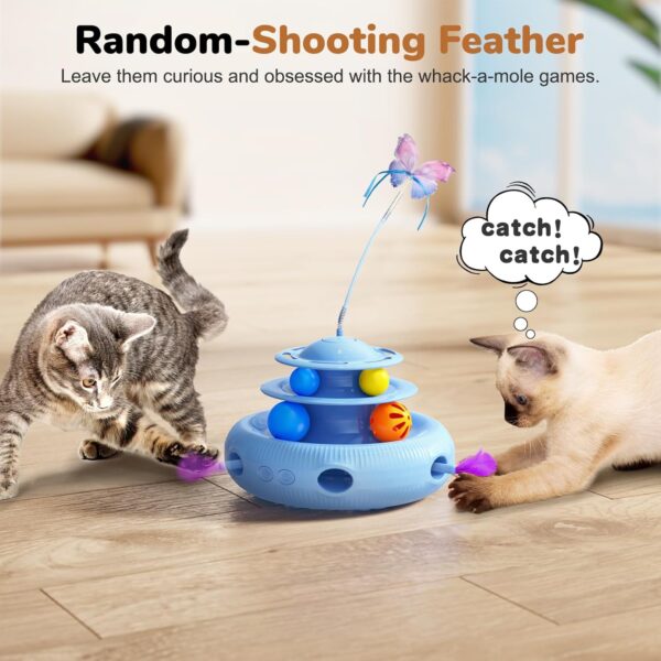 Cat Toys, 4-in-1 Rechargeable Automatic Interactive Cat Toy with Fluttering Butterfly, Random Moving Ambush Feather, Two-Tier Track Balls, 5H Smart Standby, Touch-Activated - Image 4