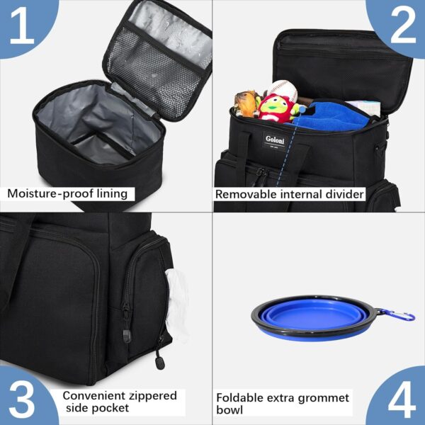 Dog Travel Bag, Weekend Pet Travel Set for Dog and Cat, Airline Approved Tote Organizer with Multi-Function Pockets, 2 Food Storage Containers, 2 Collapsible Bowls, 1 Feeding Mat,Black1 - Image 5