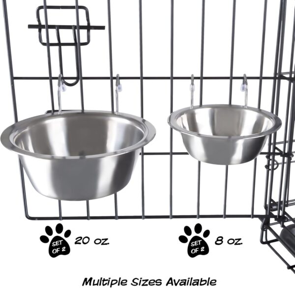 Set of 2 Stainless-Steel Dog Bowls - Cage, Kennel, and Crate Hanging Pet Bowls for Food and Water - 20oz Each and Dishwasher Safe by PETMAKER,Silver - Image 7