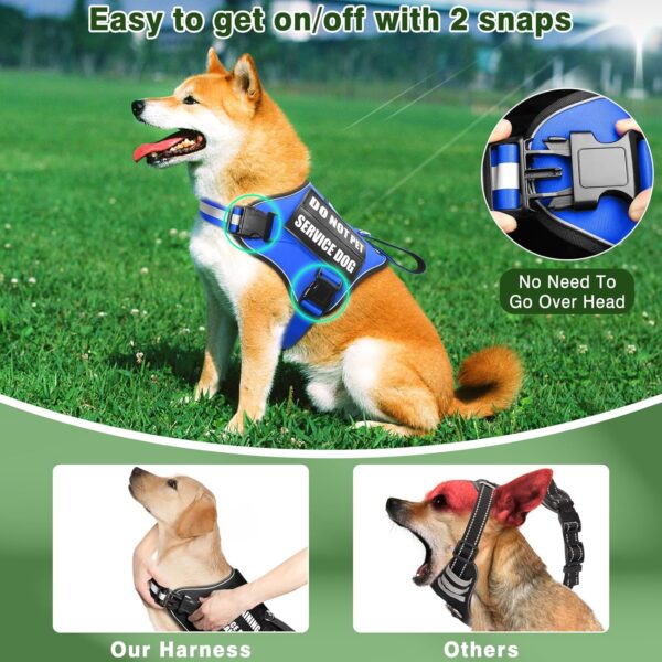 Service Dog Vest Harness and Leash Set+10 Patches,No Pull&Easy Walk Reflective Dog Harness with Soft Padded Handle for Training/Everyday,Fit Small/Medium/Large/Extra-Large Dogs (Blue M) - Image 3