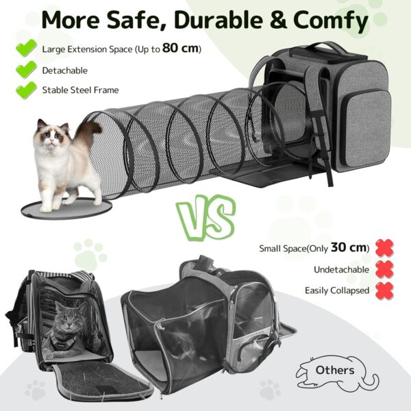 Cat Carrier Backpacks: Pawtners Expandable+Cat+Backpack with Breathable Mesh, Pet Carrier Backpack for Cats Small Dogs Puppies Up to 25 Lbs, Dog Carrier Backpack for Travel Hiking Camping Outdoor - Image 3