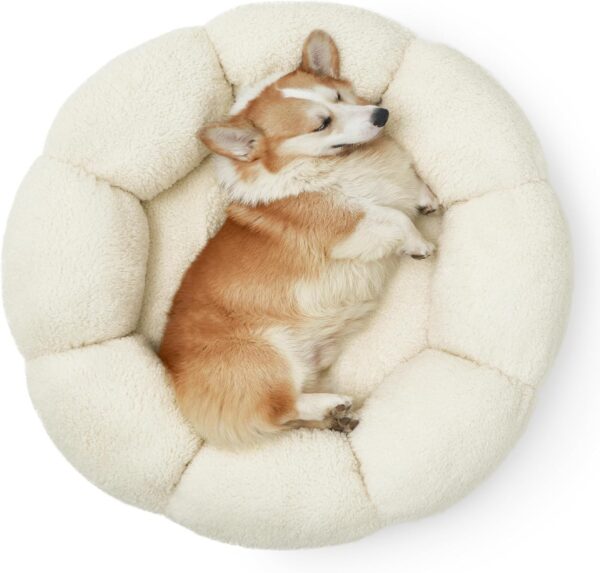 Lesure Calming Large Dog Bed - Flower Donut Round Fluffy Puppy Bed in Plush Teddy Sherpa, Non-Slip Cute Flower Dog Beds, Large Pet Bed Fits up to 100 lbs, Machine Washable, Cream 36" - Image 7