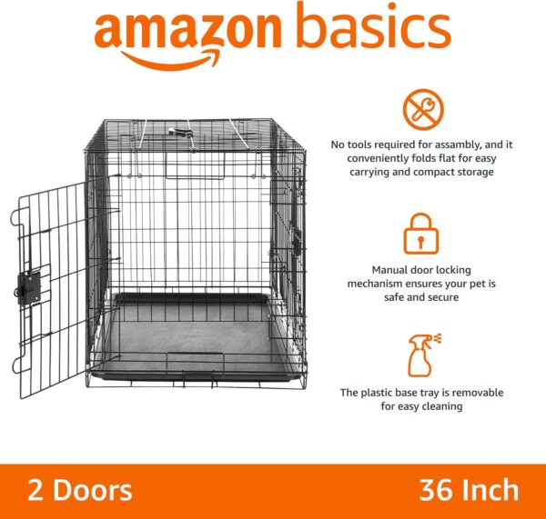 Amazon Basics - Durable, Foldable Metal Wire Dog Crate with Tray, Double Door, 36 x 23 x 25 Inches, Black - Image 2