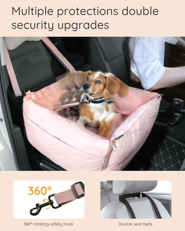 Small Dog Car Seat, Detachable Washable and Waterproof Puppy Booster Car seat for Small Pets Up to 25lbs, Soft Portable Dog Bed with Storage Pockets and Adjustable Straps for Travel Carrier - Image 3