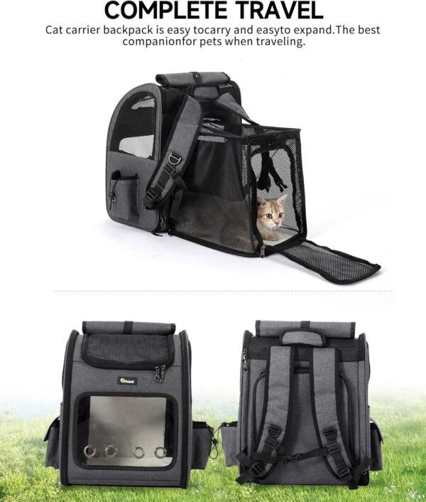 HOOPET Cat Backpack Carrier, Small and Medium Dogs and Cats Bags,Expandable Pet Carrier Backpack,Airline Approved,Suitable for Hiking/Travel/Camping, Etc, Foldable, Easy to Carry (Grey-02) - Image 5