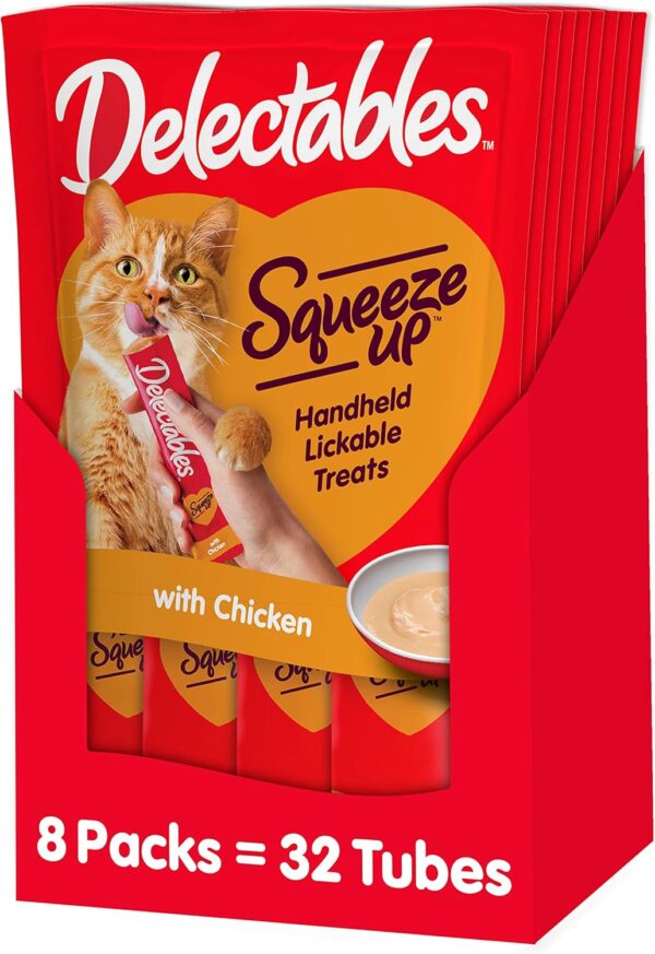 Hartz Delectables Squeeze Up Interactive Lickable Wet Cat Treats for Adult & Senior Cats, Chicken, 0.5 Oz - 4 Count (Pack of 8) - Packaging May Vary