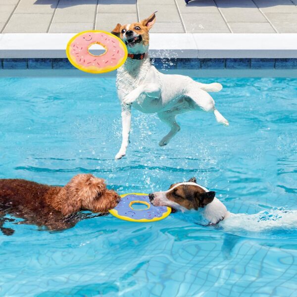 MEWTOGO Dog Pool Floating Toys - Donut Squeaky Water Toys for Small Medium Dogs, Durable Oxford Fabric Interactive Flying Discs for Summer Outdoor Pool Playing, 2PCS - Image 5