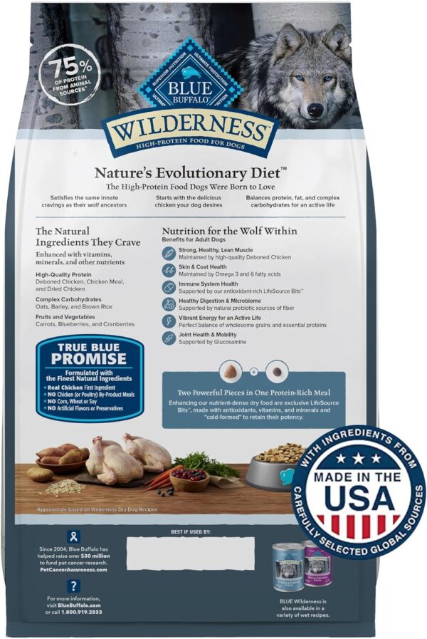 Blue Buffalo Wilderness Natural High-Protein Dry Food for Adult Dogs, Chicken Recipe, 13-lb. Bag - Image 2