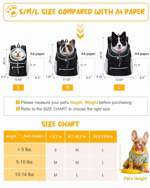 Medium Pet Dog Carrier Backpack Adjustable Dog Front Carrier, Dog Travel Backpack Carrier for Hiking Camping for Small Medium Dogs Cats and Rabbit (M (5-10lbs), Black) - Image 2