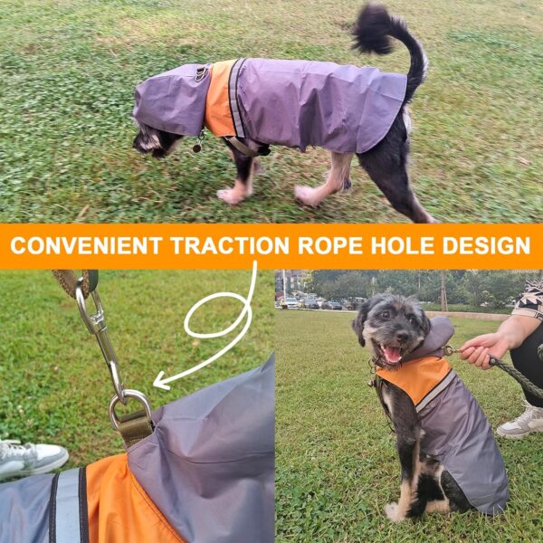 Dog Raincoat with Reflective Strip, Ultra Light Breathable Waterproof Dog Rain Jacket, Adjustable Waterproof Dog Raincoat with Hood, Suitable for Small, Medium, and Large Dogs (Grey, XXL) - Image 5