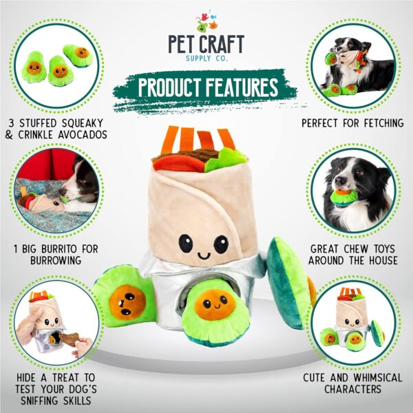 Pet Craft Supply Hide and Seek Plush Dog Toys Crinkle Squeaky Interactive Burrow Activity Puzzle Chew Fetch Treat Hiding Brain Stimulating Cute Funny Toy Bundle Pack - Burrito, for Medium Breeds - Image 2