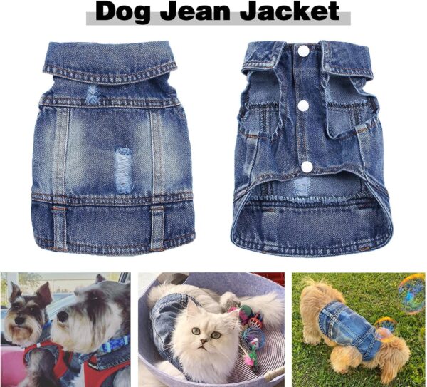 Dog Jean Jacket, Puppy Blue Denim Lapel Vest Coat Costume, Girl Boy Dog T-Shirt Clothes, Cool and Funny Apparel Outfits, Machine Washable Dog Outfits for Small Medium Dogs Cats (M) - Image 3