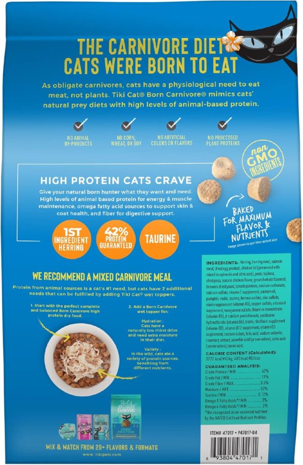 Tiki Cat Born Carnivore High Protein, Herring & Salmon Meal, Grain-Free Baked Kibble to Maximize Nutrients, Dry Cat Food, 2.8 lbs. Bag - Image 2