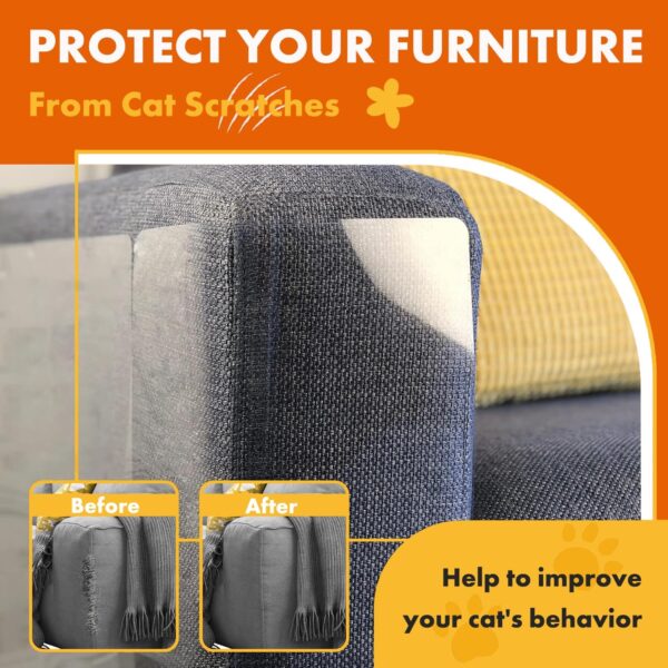 Anti Cat Scratch Furniture Protector: Double Sided Self-Adhesive Tape Furniture Guards Anti Cat Scratch for Sofa - Couch Protector for Dog, Keep Pet Off Couch | 10 Pack No Pins - Image 2