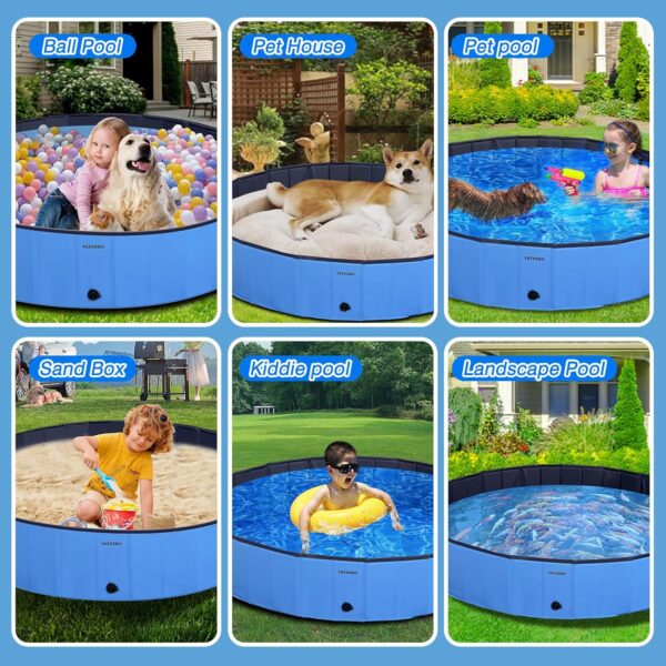 Foldable Dog Pool for Large Dogs, 63'' Swimming Pool for Small Dogs, Outdoor Pet Pool Pet Bathtub Collapsible Kiddie Pool Cats Doggie Puppy Bathing Tub with PP Board Hard Support - Image 7