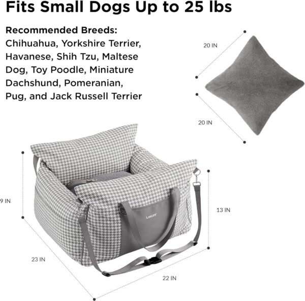 Lesure Small Dog Car Seat for Small Dogs - Waterproof Dog Booster Seat for Car with Storage Pockets and Clip-On Safety Leash and Thickened Memory Foam Filling, Pet Travel Carrier Bed Grey Houndstooth - Image 6