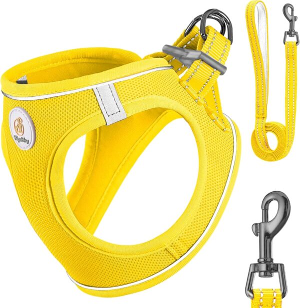 Dog Harness with Leash Set, Step in Adjustable Dog Harness with No Pull Soft Mesh Pet Harness Reflective Puppy Vest for Walking, Running, Training, Small Medium Large Dogs(S,Yellow)