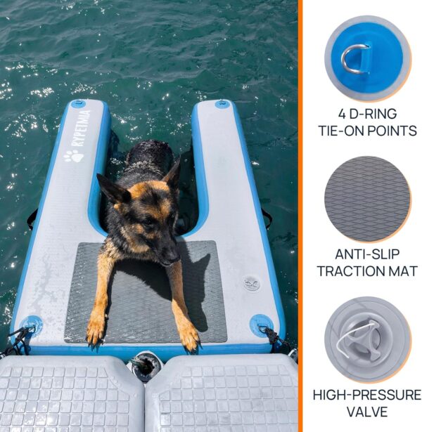 Dog Water Ramp, 60" x 40" Inflatable Dog Float Floating Ramp Ladder for Pools Boats Docks | Dog On Water Ladder Steps | for Swimming Pets Up to 220 Pounds (Blue) - Image 3