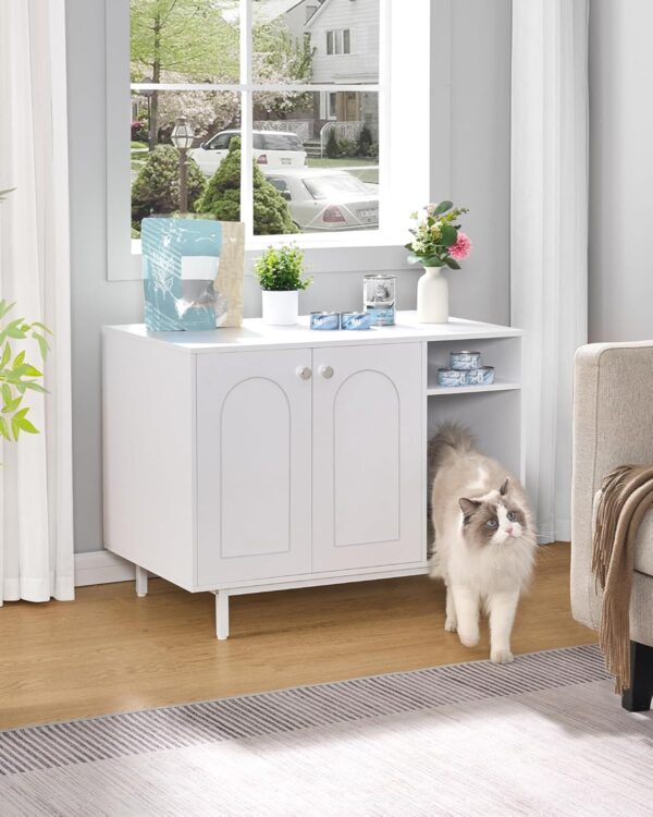 Cat Litter Box Enclosure, Hidden Litter Box Furniture, Wooden Pet House Side End Table, Storage Cabinet Bench for Living Room, Bedroom, 31.5 x 19.7 x 23.9 inches, White CB01513W - Image 5