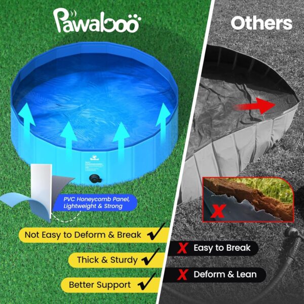 Pawaboo Foldable Dog Pool, Collapsible Pet Bath Pool Bathing Tub, Hard Plastic Doggie Wading Pool for Indoor and Outdoor, Portable Dog Swimming Pool for Small Medium Large Dogs and Cats (39"x12" - Image 4