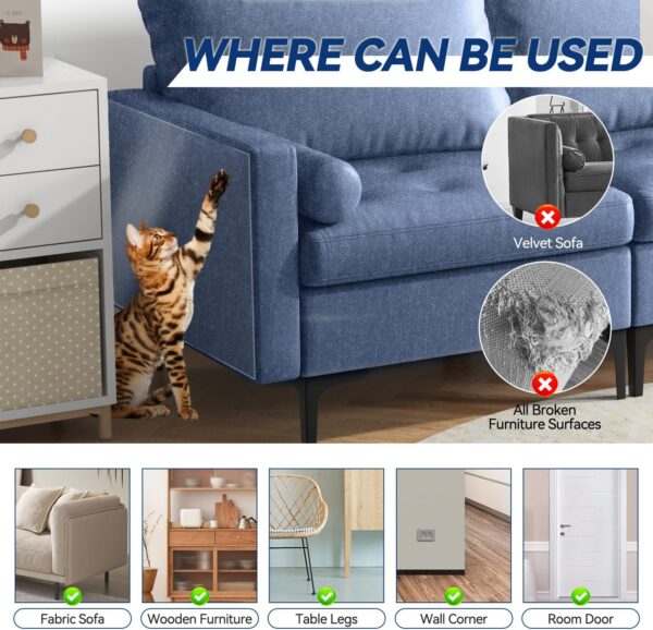 Anti Cat Scratch Furniture Protector - 12 Pack Single Side Couch Protector for Cats, Self-Adhesive Clear Cat Tape for Furniture - Cat Scratch Deterrent for Furniture, Door, and Walls - Image 4