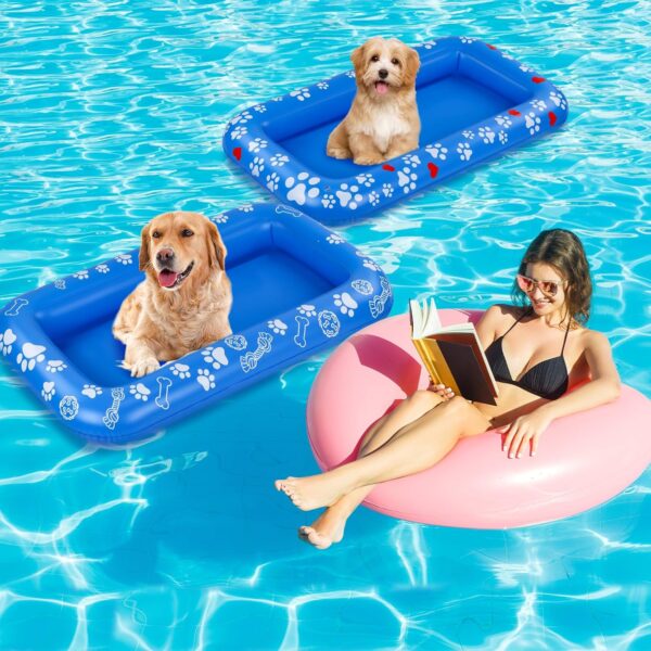 2 Pcs Inflatable Dog Floats for Pool Dog Pool Rafts Dog Boat for Large Dog Pet Swimming Floats Inflatable Floating Mat Pool Toy for Small Medium Dogs Puppies Cat Summer Swimming Pool - Image 6