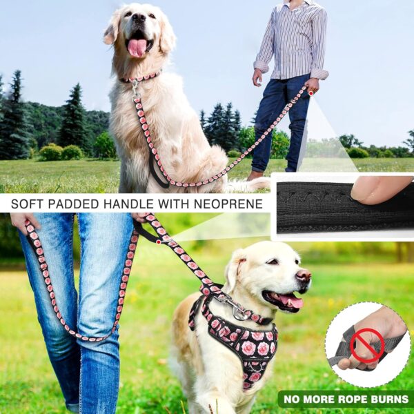 WINSEE 4 in 1 Dog Harness with Leash Set, Pet Harness No Pull for Large Dog with Collar and Safety Belt, Double Sided Reflective Strip, Adjustable Dog Car Harness with Soft Padded Handle ROSE - Image 5