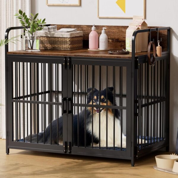 Large Dog Crate Furniture for Large Dogs, 43" Wooden Heavy Duty Dog Kennel with Double Doors, Decorative Pet House Dog Crates Side End Table Indoor(43.3" W×27.6" D×28.3" H)