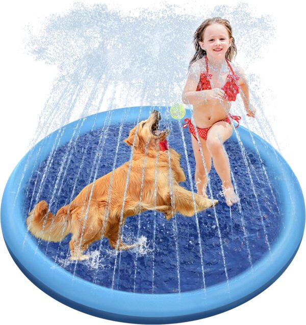 Raxurt Dog Pool, 51 Inch Splash Sprinkler Pad for Dogs Thickened Durable Upgrade Bath Pool Pet Summer Outdoor Water Toys, Blue